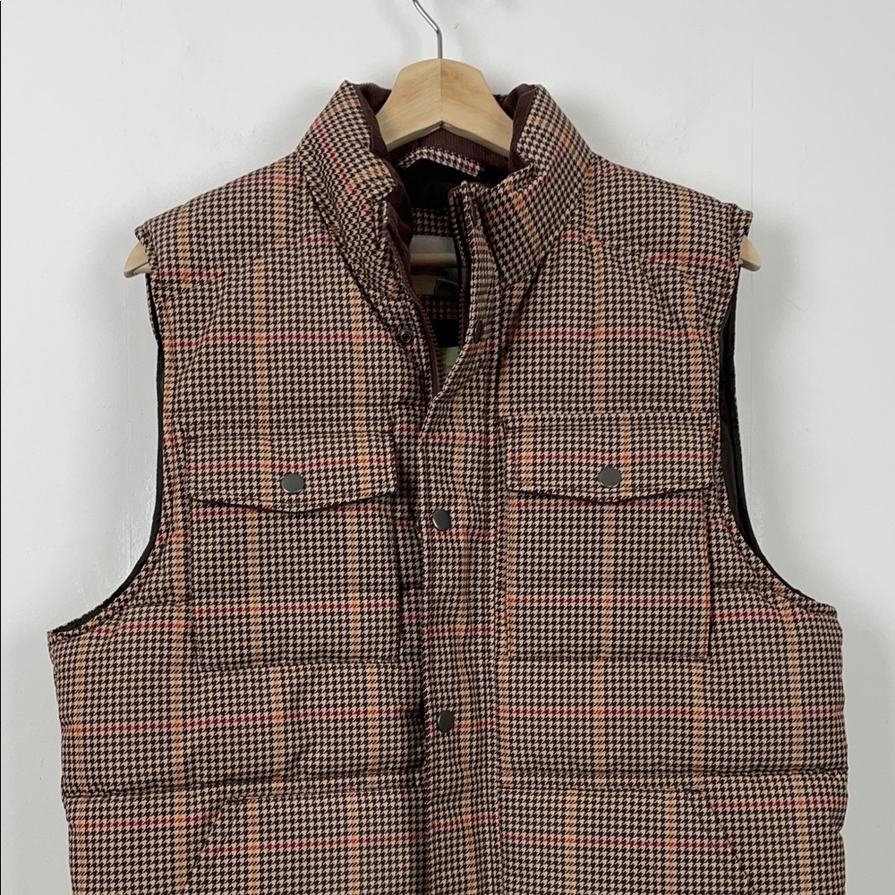 GoodFellow & Co 4 Pocket Zip Snap Men's M Brown Cream Checkered Plaid Vest - Picture 3 of 9